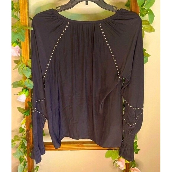 Ramy Brook Black V-Neck Long Sleeve Top Ruffle Lightweight Embellished Blouse - Picture 5 of 7